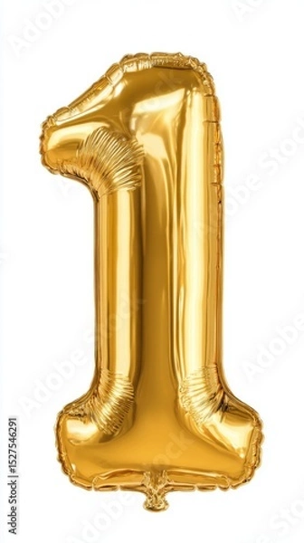Fototapeta Gold balloon, Number balloon made of gold color isolated on white background 