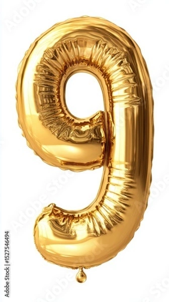 Fototapeta Gold balloon, Number balloon made of gold color isolated on white background 