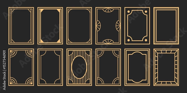 Fototapeta Golden vintage frames vector set. Luxury deco design in line art. Ar deco gatsby style elements.