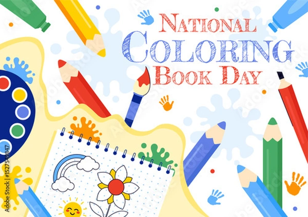 Obraz National Coloring Book Day Vector Illustration for August 2nd Featuring Colored Pencils or Crayons Used for Drawing Activities in a Flat Background