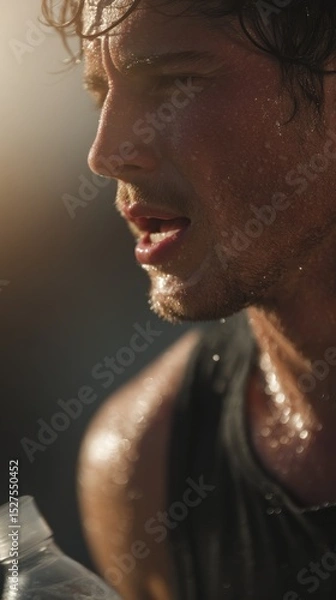 Obraz A man is drinking water from a bottle