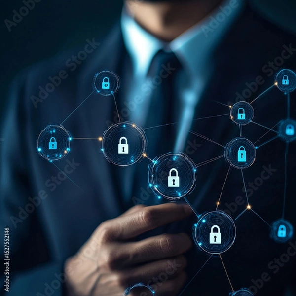Obraz Businessmen's connections are protected through healthcare data security measures that ensure the confidentiality and integrity of sensitive information, access controls to prevent unauthorized access