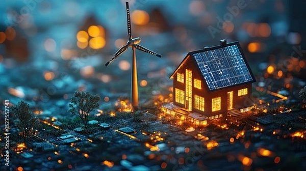Fototapeta Real-time energy management systems for hybrid renewable solutions in eco-friendly homes.