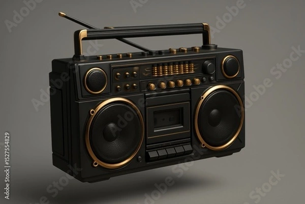 Obraz Retro Boombox Stereo System Floating on Gray Background