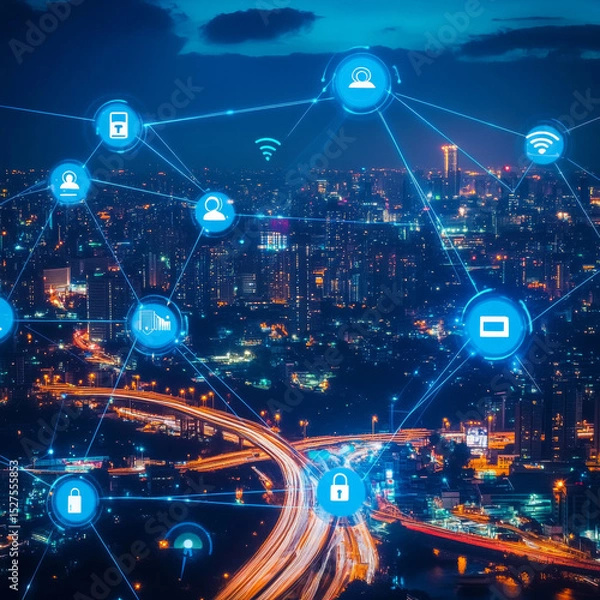 Obraz Businessman touch word The Internet of Things (IoT) is a network of interrelated devices that connect and exchange data without human input, enabling automation and smarter decision-making.