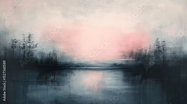 Fototapeta Soft Blush and Charcoal Strokes of Elegance: Abstract Art Featuring Pink and Charcoal Transition in Dreamy Landscape