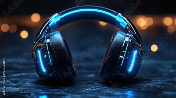 Fototapeta Sonic Serenity: Futuristic headphones glowing with digital energy for an immersive audio experience.