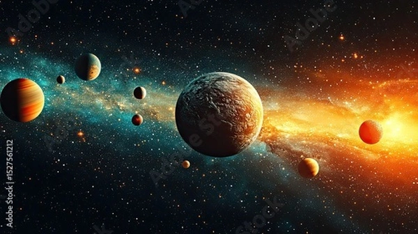 Fototapeta Space-themed background ideal for scientific publications, focusing on astronomy, exploration, and innovation.