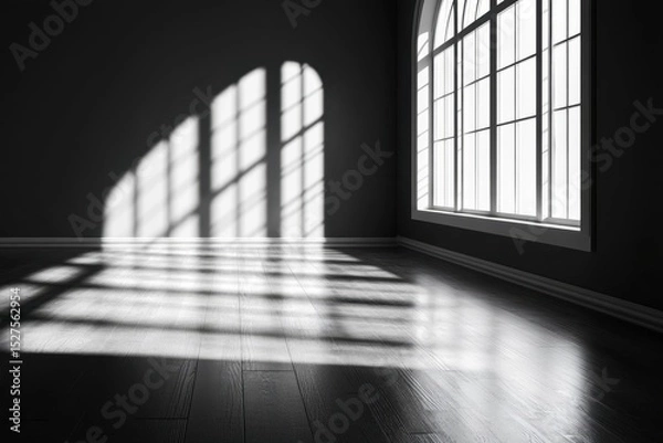 Fototapeta Sunlight casts dramatic shadows in an empty room