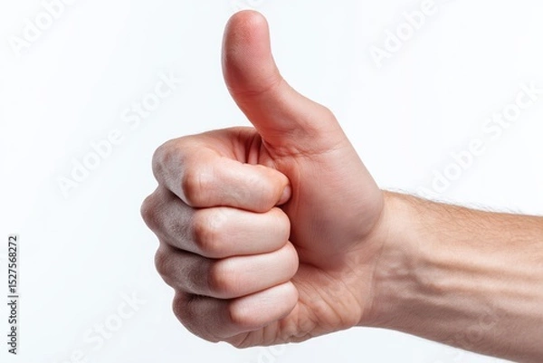 Obraz Close-up of male hand giving thumbs up isolated on white