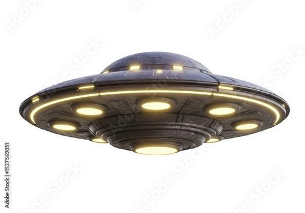 Fototapeta Isolated Metallic Gray UFO with Glowing Lights