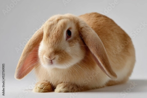 Obraz Rabbit with floppy ears sitting still on white