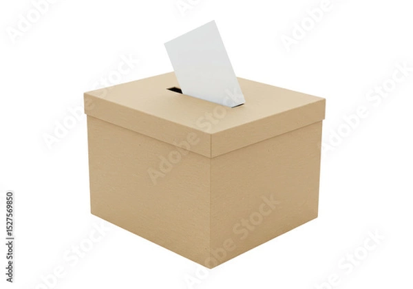 Fototapeta Isolated Cardboard Ballot Box with Paper Envelope Voting