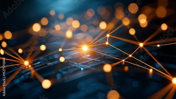 Obraz Abstract Network of Connections: A dynamic illustration of interconnected points forming a web of communication and technology, bathed in a vibrant, futuristic glow. 