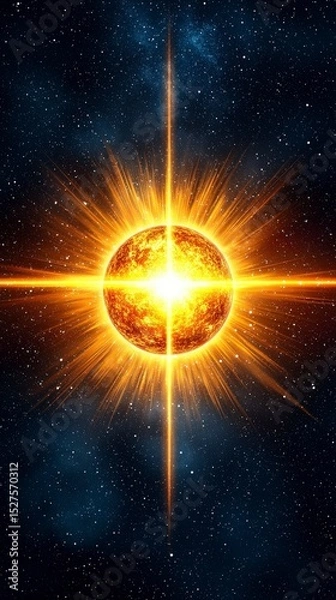 Obraz Cosmic Explosion: A vibrant depiction of a celestial explosion, showcasing intense light and energy radiating from a burning planet against a backdrop of dark space.