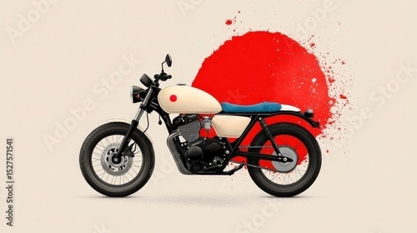Obraz Vintage motorcycle with crimson backdrop: A classic motorcycle is presented with a striking crimson backdrop that exudes an artistic vibe.