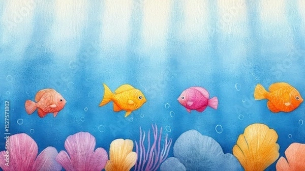 Obraz Underwater Symphony: A vibrant underwater scene filled with colorful fish. Each fish showcases unique hues and charm, exploring a mesmerizing aquatic environment.