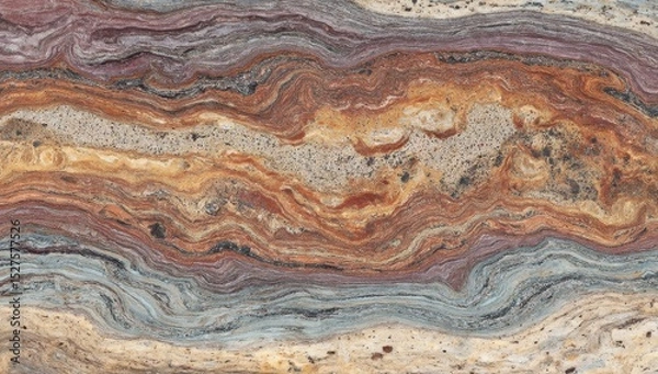 Fototapeta Abstract stone slab with flowing, wavy patterns in warm earthy tones