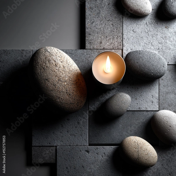 Obraz  Decorative stone and candle on matte tile background