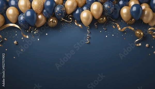 Fototapeta Elegant Navy Blue and Gold Balloons: Festive Party Background for Celebrations, Events, and Invitations