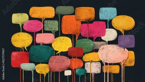 Fototapeta Colorful speech bubbles on a dark background
