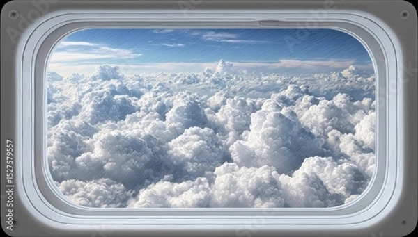 Fototapeta Airplane window view of a vast cloudy sky
