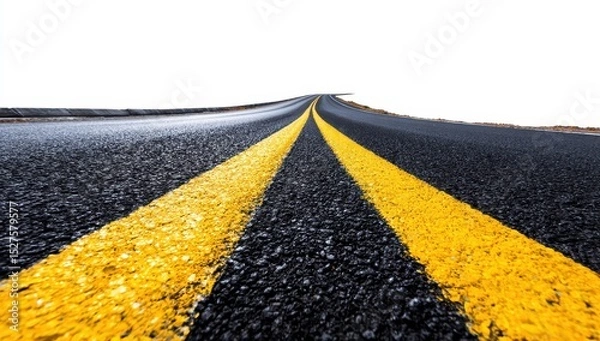 Fototapeta Asphalt road with yellow lines, vanishing point