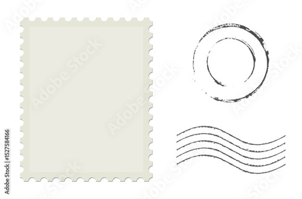 Fototapeta Postage stamp. Blank grunge postage postmark. Empty mail delivery template.