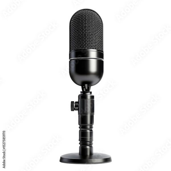 Fototapeta Vintage Microphone Broadcast Sound Recorder Classic Voice Stand Audio on transparent background