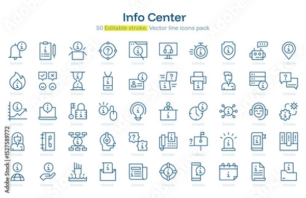Fototapeta Info Center line icon pack. Info Center Stroke icon set. Editable Stroke icon