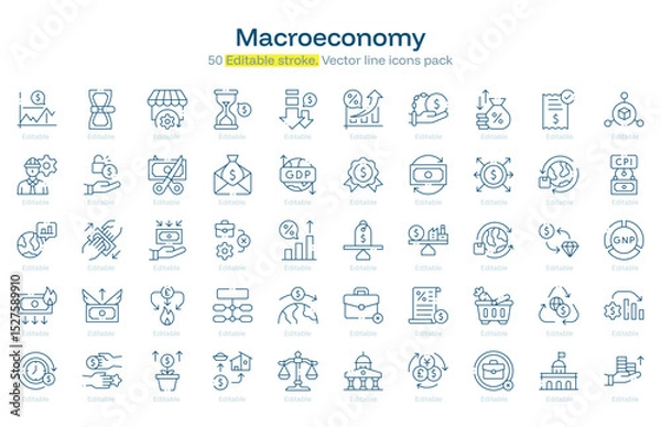 Obraz Macroeconomy line icon pack. Macroeconomy Stroke icon set. Editable Stroke icon.