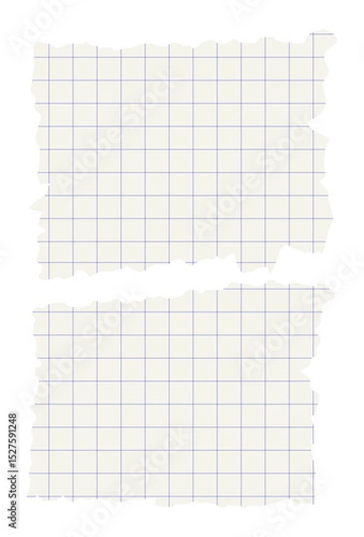 Fototapeta White torn or ripped notebook sheet in blue square. Album edge, notebook tear or blank page divided vector illustration. Abstract social media banner background.