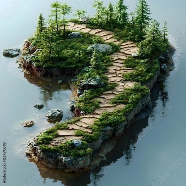 Fototapeta A lush secluded island landscape with a winding path through untouched natural surroundings