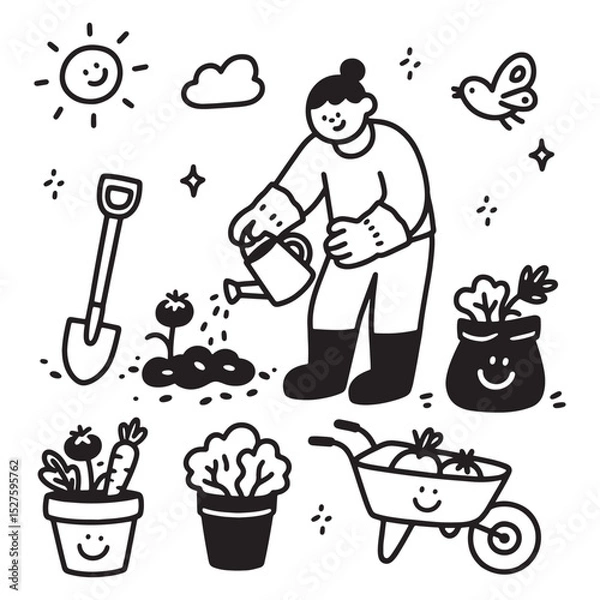 Obraz Gardening Icon Set in Hand Drawn Style