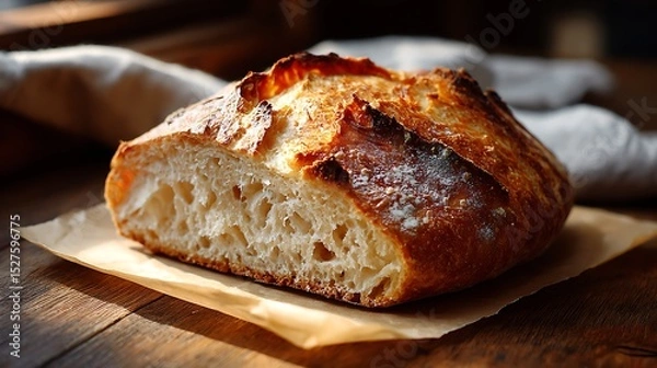 Fototapeta Freshly Baked Sourdough Bread with Crusty Exterior and Soft Interior