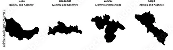 Fototapeta Doda, Ganderbal, Jammu, Kargil outline maps