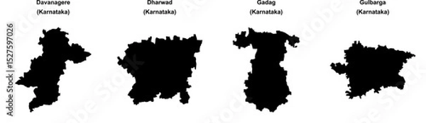 Fototapeta Davanagere, Dharwad, Gadag, Gulbarga outline maps