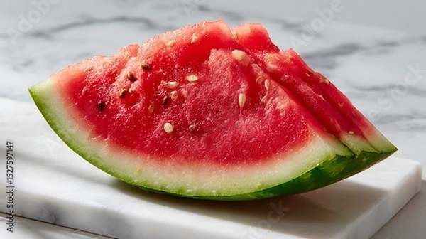 Fototapeta Fresh Watermelon Slices on Marble Surface