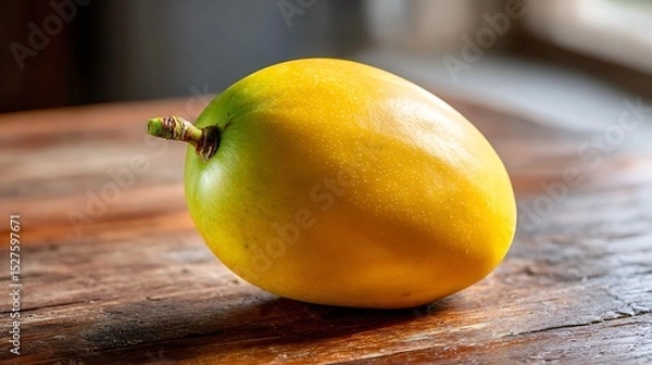 Fototapeta Ripe Mango on Wooden Table