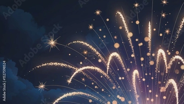 Fototapeta Night Sky Fireworks: Celebration, Sparkle, and Festive Background Design Element for Events, Parties, and Celebrations