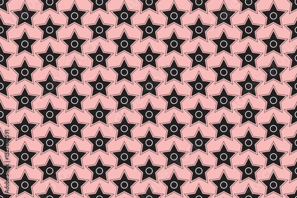 Obraz Black stars with white circles pattern on a pink background in a seamless design