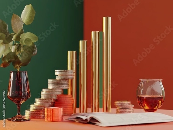 Fototapeta photorealistic image of a bar graph showing expenses rise with time 