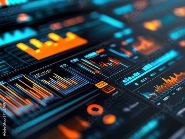 Fototapeta photorealistic image of a business dashboard with KPIs and income summary 2