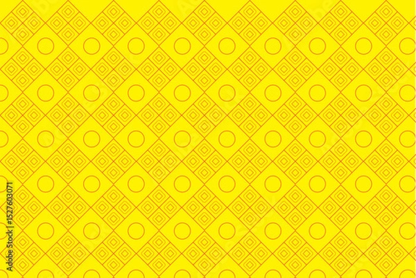 Fototapeta Geometric yellow and orange seamless pattern with repeating diamonds and circles vector design
