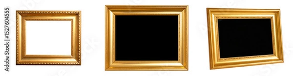 Obraz  Simple golden photo frame on blackboard background isolated on transparent background PNG