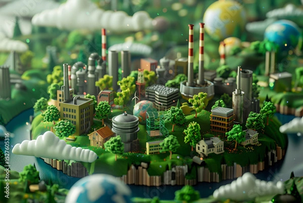 Fototapeta Actions Impact the Environment, Carbon Footprint Concept, Generative AI