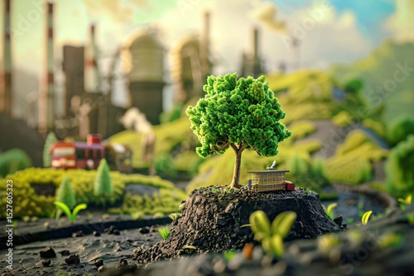 Fototapeta Actions Impact the Environment, Carbon Footprint Concept, Generative AI