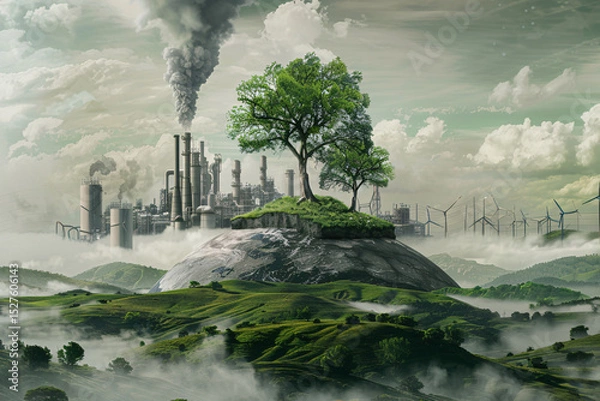 Fototapeta Actions Impact the Environment, Carbon Footprint Concept, Generative AI