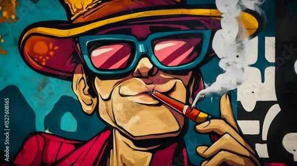Fototapeta Colorful Street Art Smoker AI Generative