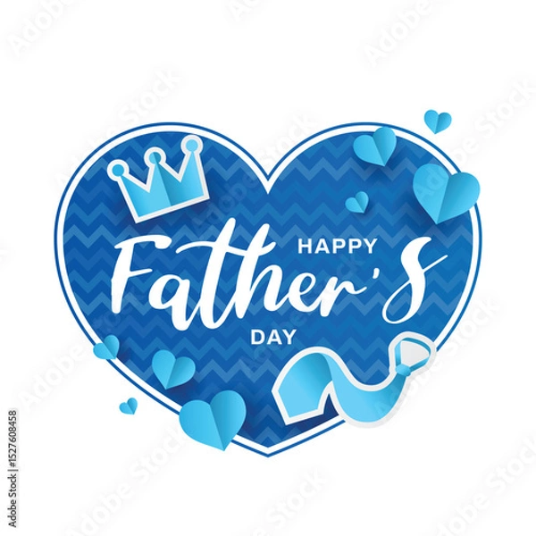 Fototapeta Happy father's day - Text in blue heart banner with zigzag texture and crown necktie around vector design